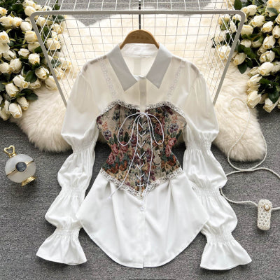 2022 spring and summer new design sense retro pattern straps outside wear small vest mid-length A-line fluffy shirt skirt