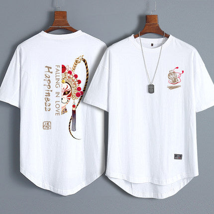 National tide Chinese style short-sleeved men's t-shirt five-point sleeve fat couple wear tide brand loose shoulder half-sleeve summer dress