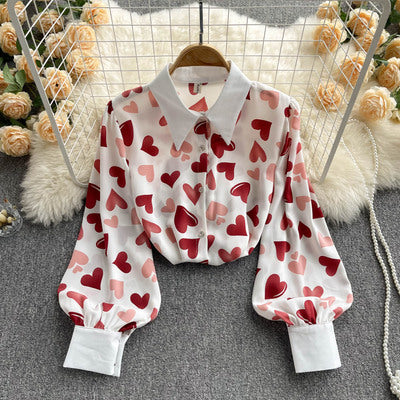 Super fire shirt 2022 spring new women's clothing all-match design niche shirt printing long-sleeved chiffon shirt trend