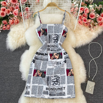 2021 summer new personality letter printing bag hip suspender skirt hot girl scheming thin tube top dress trend