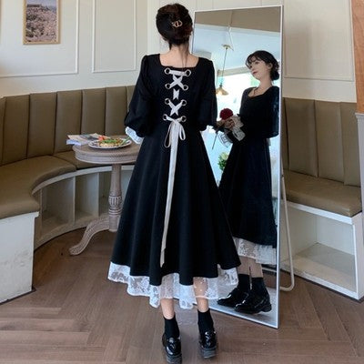 Black Hepburn style 2022 spring and summer dress light luxury French dress can usually wear retro dress unique design