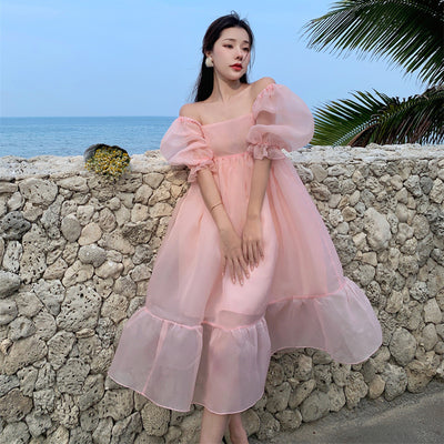 On the run princess dress high-end French tea break niche first love gentle super fairy retro fairy pink dress female