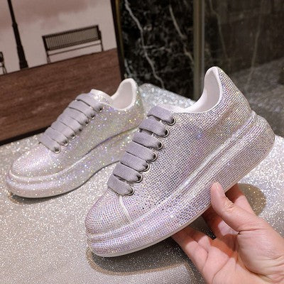 . European station small white shoes women's 2022 spring new style with drill net red rhinestone gradient hot full drill sponge cake dad list