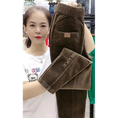 Single/plus velvet thickening 2022 spring and autumn new corduroy harem pants casual small feet trousers strip velvet straight pants women