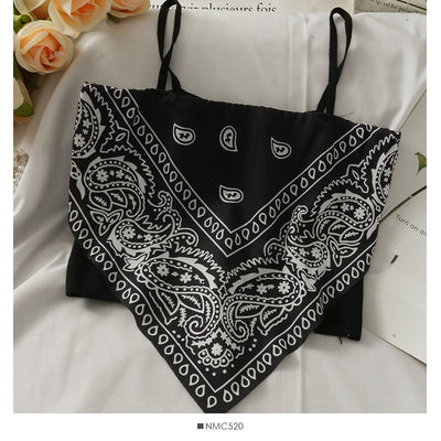 Retro print stitching short apron vest women's 2021 new slim fit and slim knitted camisole summer