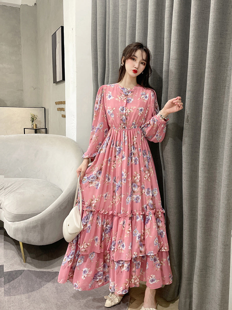 9751 floral long-sleeved dress