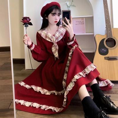 Japanese sweet girl red princess skirt spring and autumn 2022 college style navy lead performance Lolita dress