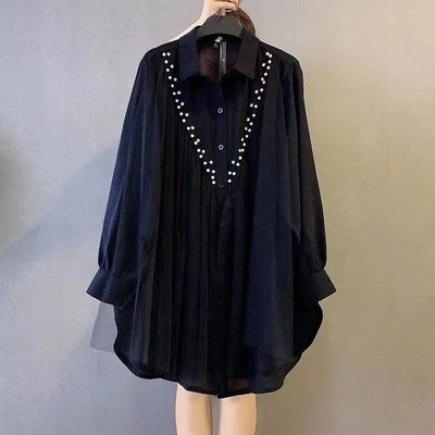 Large size women's spring dress women's 2022 new style cover the flesh and show thin all-match mid-length stitching loose shirt skirt