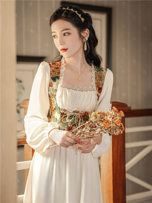 Romantic palace style oil painting dress summer tea break dress high-quality at-apart princess dress French retro fairy dress