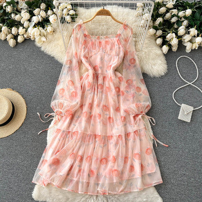 Gentle pink seaside holiday beach skirt waist reduction age fairy skirt temperament hanging neck strapless super fairy dress