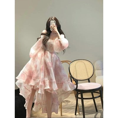 Summer super fairy is on the run princess bubble sleeve long-sleeved dress temperament fashionable meat-covering medium and long fairy skirt female