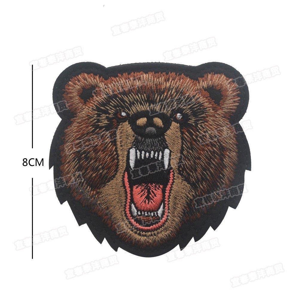 Animal head bear wolf shark hyena tiger head 3D embroidered armband Velcro backpack patch morale badge