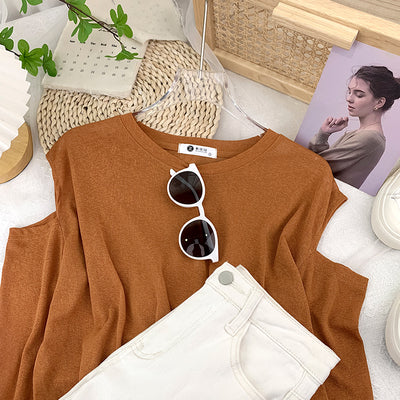 Loose off-the-shoulder ice silk sunscreen long-sleeved t-shirt women's summer lazy wind casual wear light air-conditioned blouse top