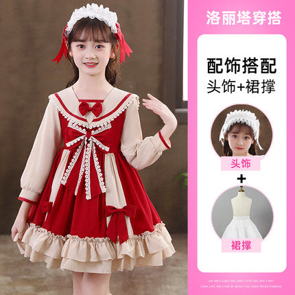 Girls lolita princess dress autumn and winter western style children's dress little girl lolita college style jk skirt