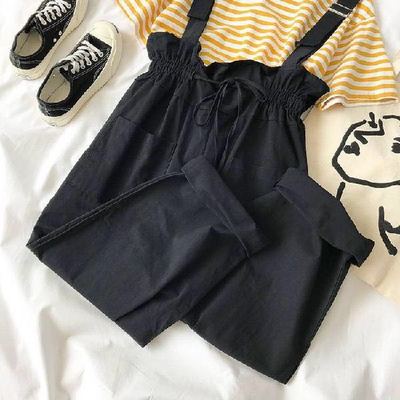 2023 overalls female students Korean version loose suit middle school students large size summer slim tooling straight wide leg casual