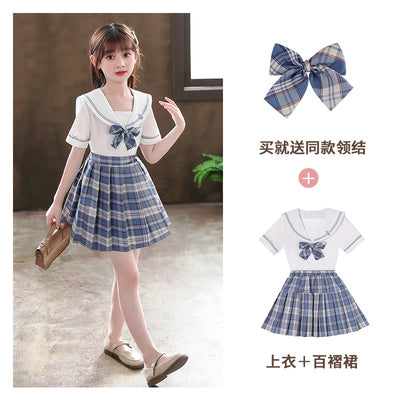 Girls' Western-style fashionable suits pleated skirt summer clothes children's clothes primary school students jk uniforms children's skirts college style summer