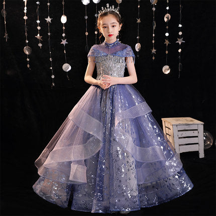 Children's evening dress princess dress fluffy yarn flower girl host catwalk girl birthday piano performance costume
