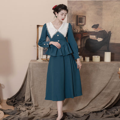 Republic of China women's wear retro French Hong Kong style two-piece suit skirt professional commuting literary and artistic high-end medieval skirt