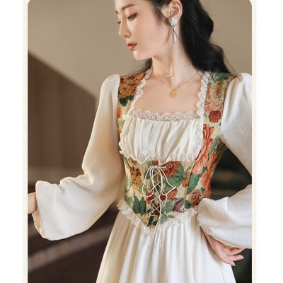 French super fairy sweet high-end milk sweet tea break princess dress retro palace style oil painting white dress