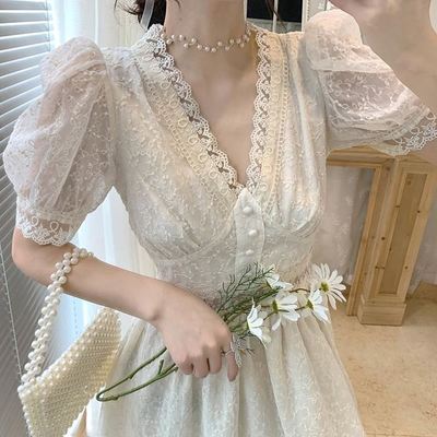 Palace style dress summer high-end chic and stunning design waist slim long skirt fairy super fairy lace skirt