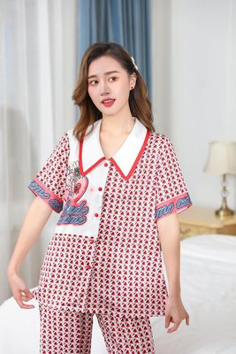 Pajamas women's spring and autumn 2022 new imitation silk short-sleeved thin summer two-piece cute cartoon home clothes