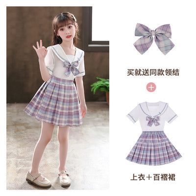 Girls' Western-style fashionable suits pleated skirt summer clothes children's clothes primary school students jk uniforms children's skirts college style summer