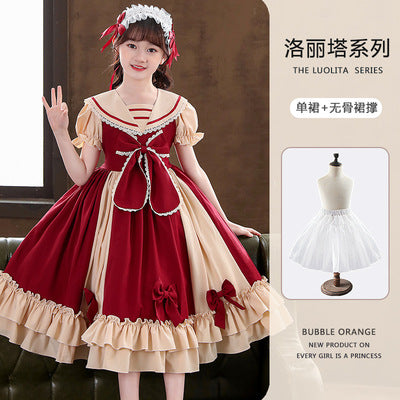 Girls dress 2022 summer new skirt pleated short-sleeved Western cute children's Lolita princess skirt