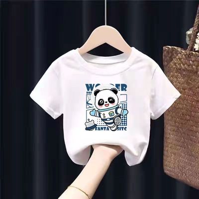 2022 new half-sleeved short-sleeved T-shirt foreign style summer children's clothing small and medium children's panda tide boys and girls tops baby