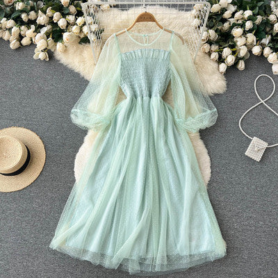 Gentle style tea break French first love sweet 2022 spring and summer new mesh long dress chic super fairy dress