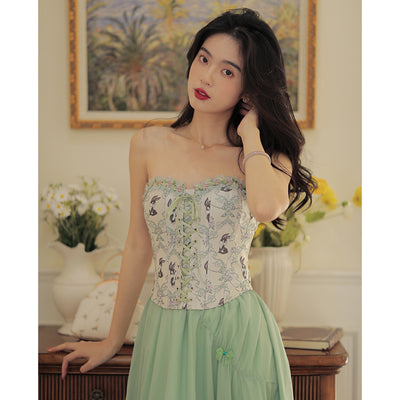 Nara NALEN digging shoulder vest women's top with summer outer corset fishbone French layered oil painting tube top