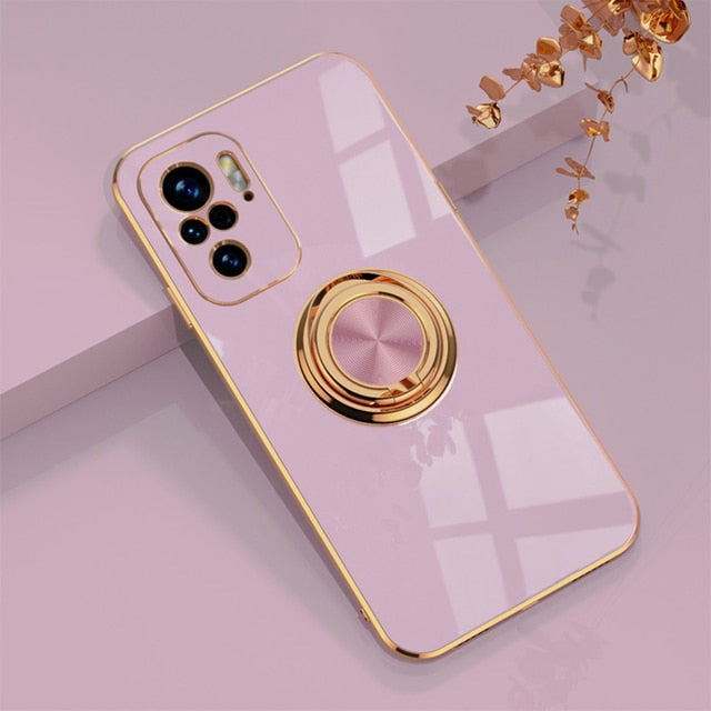 Plating Magnetic Case For Xiaomi Redmi Note 10 Pro Max 10S 10Pro Note10 POCO F3 Soft Silicone Shell Cover With Ring Holder Stand