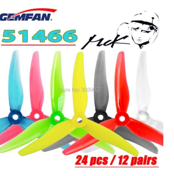 24 pcs/ 12 pairs Gemfan 51466 5inch 3 blade/ tri-blade Propeller Props CW CCW Brushless motor FPV Propeller for FPV Racing drone