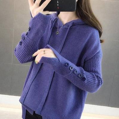 2020 autumn and winter new hooded jacket women loose and wild short knit pullover long sleeve sweater with sweater women