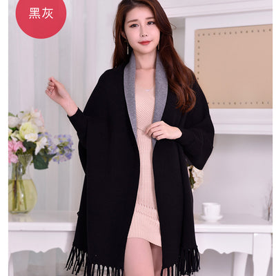 Cashmere scarf shawl autumn and winter wear women's thickened sleeved shawl cloak solid color warm dual-use bridal cloak