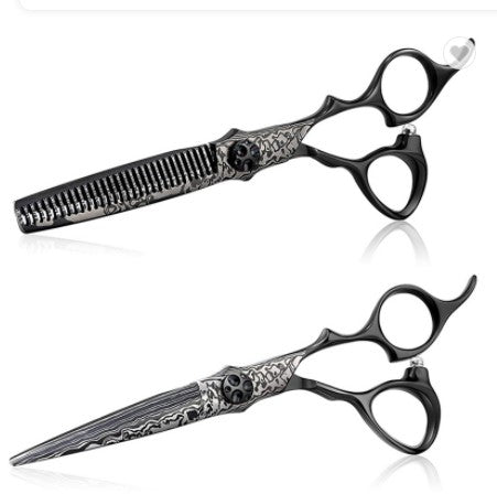 6 Inch Black Hairdresser Barber Hairdressing Damascus Japan Steel Hair Cutting Thinning Scissors