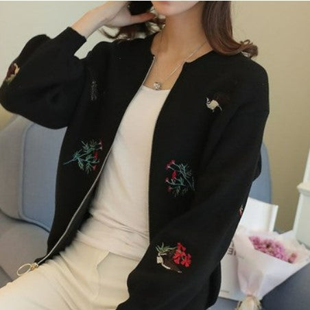 Embroidered knitted cardigan sweater women's short jacket 2020 spring new Korean version of the wild loose spring and autumn women's top