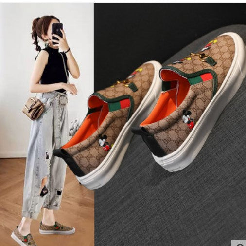 European horsebit buckle loafers female 2021 spring new British style pedal canvas lazy shoes Mickey shoes