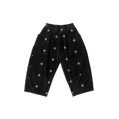 11.15 imakokoni original black embroidered wide-leg harem pants straight elastic casual pants women 182503