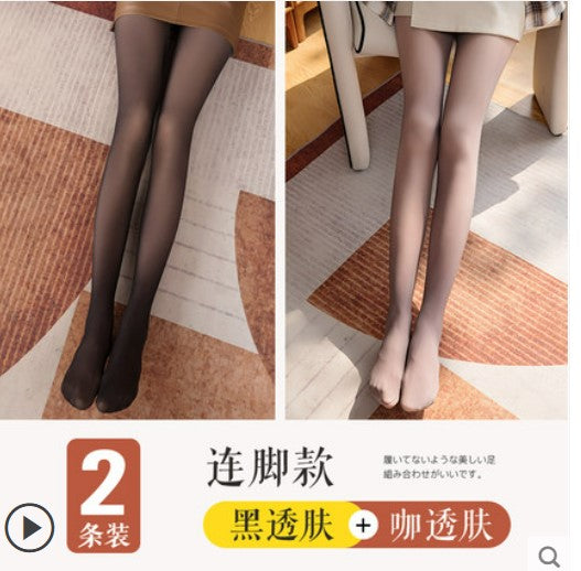 Stewardess gray one-piece skin-through pantyhose fake through-meat leggings bare-legged artifact female spring, autumn and winter models plus velvet black stockings