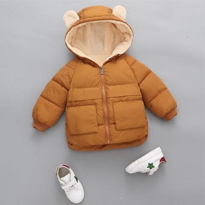 Children's down padded jacket, baby padded jacket, anti-season boys and girls plus velvet padded hooded padded jacket, baby winter warm jacket