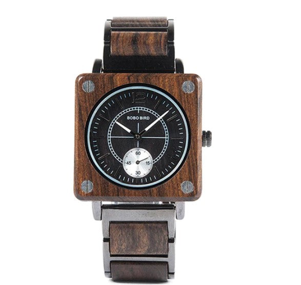 Reloj Madera BOBO BIRD Luxury Brand Wood Watch Men Square Wristwatch Japanese Seiko Movement Relogio Masculino In Gift Box