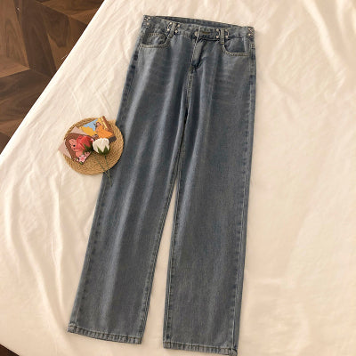 Summer 2020 New Hyuna Adjustable Jeans Women's High Waist Thinning Loose Wide Leg Pants Thin Mopping Pants