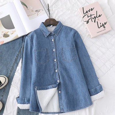 Denim shirt women spring new Korean loose cotton shirt all-match washable long designer original customization