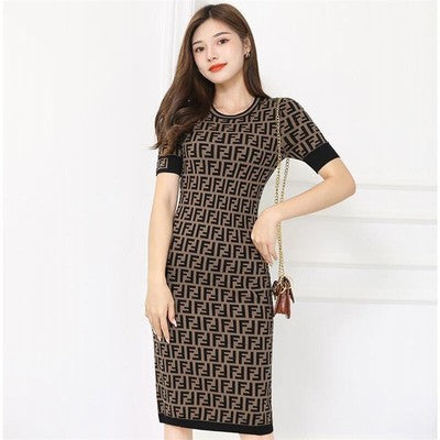 Double F letter thin knit hedging bag hip slim dress female summer 2021 new temperament plus size skirt