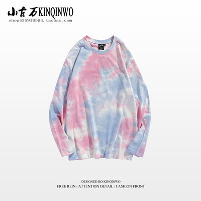 Korea ins retro tie-dye gradient long-sleeved t-shirt for men and women loose hip-hop street tide brand wild couple bottoming shirt