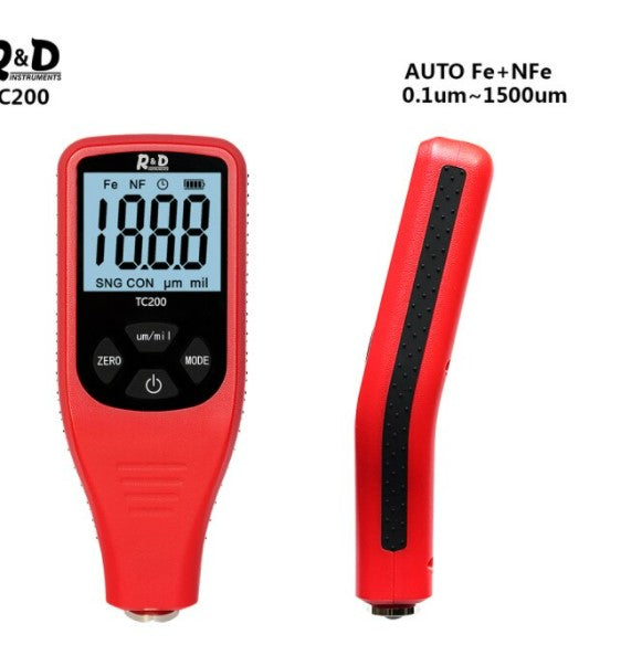 R&D TC200 Coating Thickness Gauge 0.1um/0-1500 Car Paint Film Thickness Tester Measuring FE/NFE Russian Manual Paint Too Red