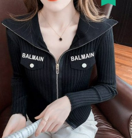 Early autumn and winter lazy wind short cardigan jacket female tide ins design niche chic Hong Kong style long-sleeved top