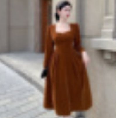 Large size fat MM French velvet dress women's autumn and winter temperament