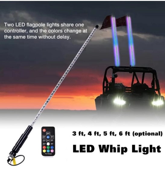 3FT LED Whip Light RGB LED Lamp Waterproof Bendable Remote Control Light With America Flag for SUV ATV Lamp Light