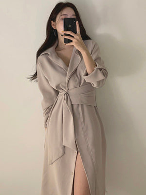 Korean chic French niche temperament deep v-neck design sense straps waist slim shirt dress long skirt women